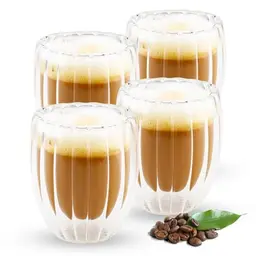 Doppelwandige Kaffeegläser, 4 Stück, 330 ML, für Latte, Cappuccino, Tee und Wasser