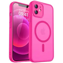 CANSHN Hülle für iPhone 12 Mini mit Kameraschutz und Magsafe - Extrem haltbar, stoßfest, leuchtend rosa