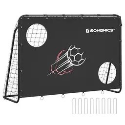 SONGMICS Fußballtor mit Torwand, 215x76x150 cm, für Garten, Strand & Spiele, Stahlrohre, PE-Netz, 2 Zielöffnungen mit Zählfunktion, schwarz