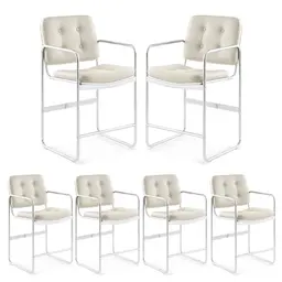 COLAMY Essstuhl-Set 6er, Gepolsterte PU-Lederstühle mit Metallbeinen, Beige