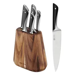 Tefal Jamie Oliver 7-teiliger Messerblock mit 6 Küchenmessern und Holz, Braun/Schwarz