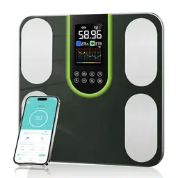 Körperfettwaage mit BIA-Technologie, 20 Messwerte, bis 180kg, grün