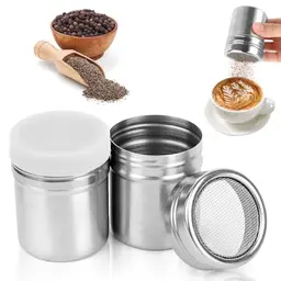 QOUBNIC 2er Edelstahl Pulverstreuer Set für Puderzucker und Kakao für Cappuccino & Kaffee