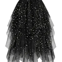 Hanpceirs Damen Tüllrock A-Linie Midi Unregelmäßiger Tutu Schwarz