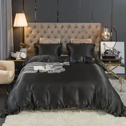 Koudi Satin Bettwäsche Set 200x200cm Schwarz, 3-teilig mit Reißverschluss und 2 Kissenbezügen 80x80cm