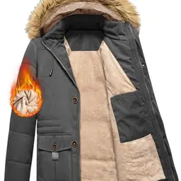 Nadeer Herren Winterjacke mit abnehmbarer Kapuze - Gefütterter Parka für Outdoor (Grau, L)