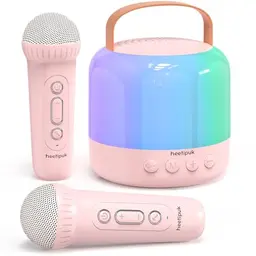 Mini-Karaoke-Maschine für Kinder, tragbare Bluetooth-Lautsprecher mit 2 Mikrofonen, LED-Karaoke-Speaker, Geschenk für Mädchen 3-11 Jahre - Rosa