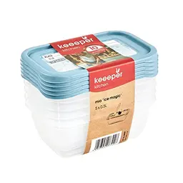 keeeper 5-teiliges Tiefkühldosenset mit wiederbeschreibbarem Deckel, 500 ml, Mia Magic Ice, Nordic Blue