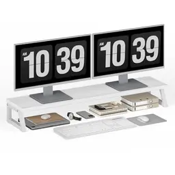 HOOBRO Monitorständer aus Holz für 2 Monitore, Schreibtischregal, Bildschirmerhöhung, Weiß