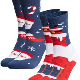 Occulto Weihnachts Socken für Damen & Herren 2er Pack Santa Blau 43-46