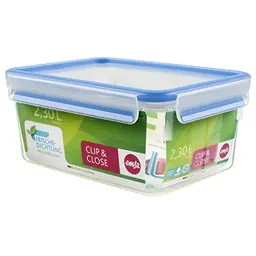Emsa CLIP & CLOSE Frischhaltedose 2,2 L - Rechteckig, Transparent/Blau, 100% dicht