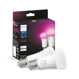 Philips Hue E27 LED Glühbirne, 1100lm, 16 Mio. Farben, dimmbar, App- und Sprachsteuerung, 2er Pack
