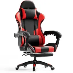 Invoker Gaming Stuhl, Ergonomischer Sessel mit Fußstütze, 90-135° verstellbare Rückenlehne, Schwarz & Rot