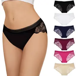 Evolyline Damen Hipster Unterhosen 6er Pack mit Spitze, Weiche Bikini Slips