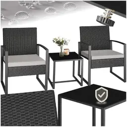 tectake® Rattan Lounge-Set mit 2 Sesseln, Tisch, Polstern – Wetterfeste Balkon- und Gartenmöbel