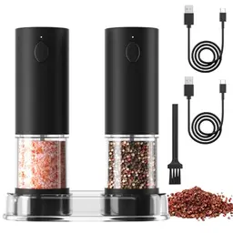 COKUNST Elektrische Salz- und Pfeffermühlen Set, USB Wiederaufladbar mit LED-Licht, Automatisches Mahlen für Küche