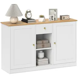 HOMCOM Sideboard mit Schublade und 2 Offenen Ablagen, 120 x 35 x 75 cm, Weiß