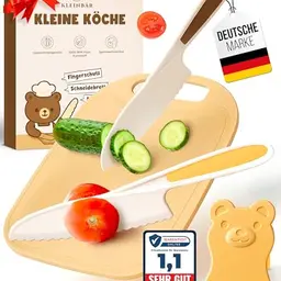 Kindermesser Set ab 3 Jahren mit Fingerschutz, Schneidebrett und BPA-frei, pastelfarben, für kleine Köche
