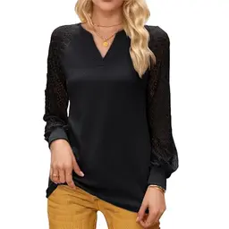 TANTOMI Damen Bluse mit V-Ausschnitt und Spitzenärmel, elegante langärmlige Oberteile