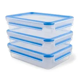 EMSA Clip & Close Frischhaltedosen 3-teiliges Set - 1,2 L - 100 % dicht - transparent/blau