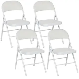 HOMCOM 4er-Set Klappstühle, Tragbare Faltstühle mit Kissen für Büro und Wartezimmer, Weiß