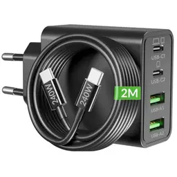 65W USB C Ladegerät, 4-Port Schnellladegerät für MacBook Pro/Air, iPad, iPhone 15/16/17, Samsung S24/S25, Dell HP Chromebook