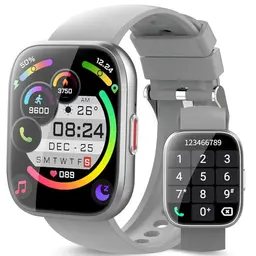 Aycy Smartwatch für Damen und Herren, Fitnessuhr mit 1.85" Touchscreen, IP68 wasserdicht, für Android und iOS, grau