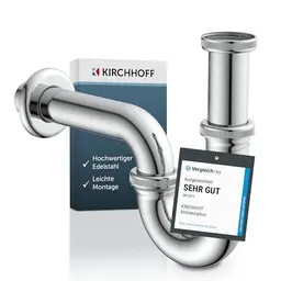 KIRCHHOFF Waschbecken Siphon aus Edelstahl mit Geruchsverschluss und Ablaufgarnitur, Chrom