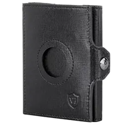VON HEESEN Slim Wallet mit RFID-Schutz - Echtleder Geldbörse für Herren - Mini Kreditkartenetui (Saffiano Schwarz)