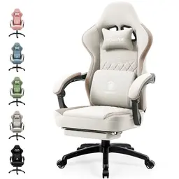 Dowinx Gaming Stuhl mit Fußstütze und Massagefunktion, Ergonomisch, Beige, bis 150 kg
