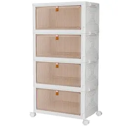 PurKeep Aufbewahrungsbox mit Deckel, 23 l, 4 Etagen, stapelbar, mit Rollen und Schublade, Kunststoff