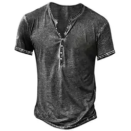 NEMXCE Herren Kurzarm Henley Shirt Vintage Freizeithemd V-Ausschnitt Slim Fit