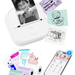 Mini-Thermodrucker für Aufkleber, Bluetooth, mit 3 Rollen selbstklebendem Thermopapier