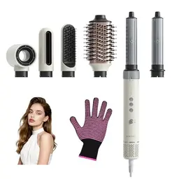 KAUGIC 6-in-1 Hot Air Hairstyler mit Rundbürste, Lockenstab und Volumizer - Schnelltrocknung ohne Hitzeschäden - Cremeweiß