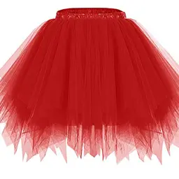 Bridesmay Damen Tüllrock Mini Tutu 50er Rockabilly Karneval Kostüm Rot XL