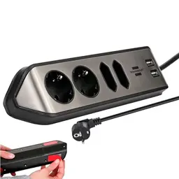 Brennenstuhl Estilo 4-Fach Steckerleiste mit USB, Edelstahl, Silber/Schwarz