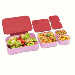 XJIANFU Brotdose für Kinder, Auslaufsichere 3-in-1 Bento-Box, Lunchbox für Mädchen & Jungen, Mikrowelle/spülmaschinenfest (Pink)