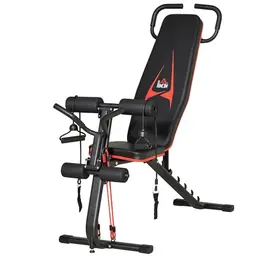 HOMCOM verstellbare Hantelbank mit Sit Up-Funktion für Heimtraining, bis 150 kg, Schwarz-Rot