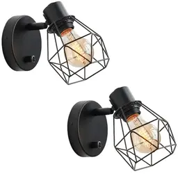 Lightess 2er Set Wandleuchten mit Schalter – Dimmbare E27 Wandlampen im Retro-Stil für Flur, Schlafzimmer und Wohnzimmer