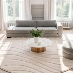 ROHATIM Runder Teppich Beige Ø 80 cm mit Wellen-Relief, weich und rutschfest, ideal für Kinderzimmer oder Leseecke