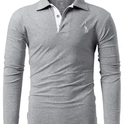 GLESTORE Herren Langarm Poloshirt Dunkelgrau Größe M