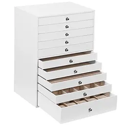 SONGMICS Schmuckkästchen, 10 Ebenen, modern, geräumig, Geschenkidee, wolkenweiß