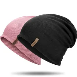 HAMUNI Beanie Mütze für Damen und Herren - Atmungsaktive, elastische Mütze für alle Jahreszeiten (Schwarz+Rosa)