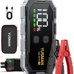 YUSMAN Auto-Starthilfe Powerbank 9000A, für alle Fahrzeuge & 10L Diesel, mit LED, Display & Kabel – Ideal für SUV, Motorräder, Rasenmäher