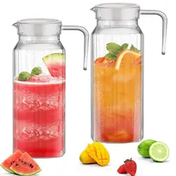ADERTOS Wasserkrug 2 Stück, 110 cl, transparent mit Deckel für Wasser, Saft und Milch