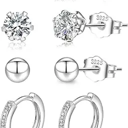 LOUMILEO Ohrstecker 925 Silber Set - 4 Paar Damen Ohrringe mit Cubic Zirkonia