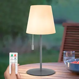 NiceBuy Dimmbare LED Tischlampe für Outdoor - RGB Farbwechsel, kabellos & USB aufladbar, IP44 wasserdicht, mit Fernbedienung (Grau)