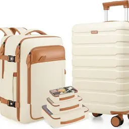 Roadcheer Gepäck-Set Trolley Koffer aus Polycarbonat mit 4 Rollen & TSA-Schloss | 1 Rucksack, 3 Kulturbeutel, 1 Schuhbeutel