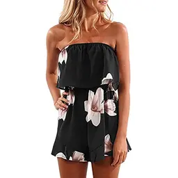 Damen Sommer Jumpsuit Kurz Luftig mit Blumenmuster, Boho Style, perfekt für Strand und Urlaub