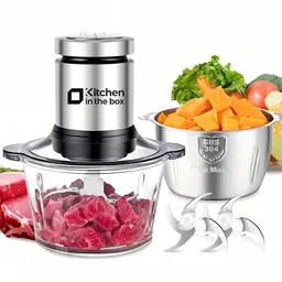 Kitchen in the Box Elektrischer Zerkleinerer 400W, Fleischwolf, 2 Schüsseln, Edelstahlklingen, Universalzerkleinerer für Fleisch, Gemüse, Zwiebeln und Obst
